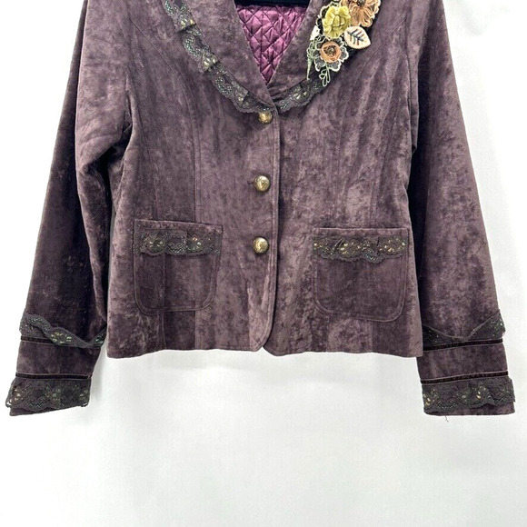 Vintage Adore Velvet Blazer Brown Sz S Iridescent 3D Lace Whimsygoth Steampunk - Picture 4 of 11